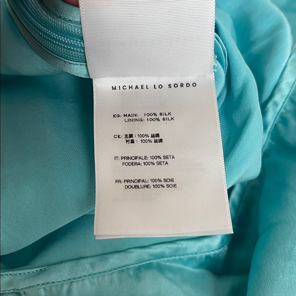 MICHAEL LO SORDO Iced Bias Draped Asymmetric Silk Maxi Dress in Blue Size 2 - Picture 11 of 11